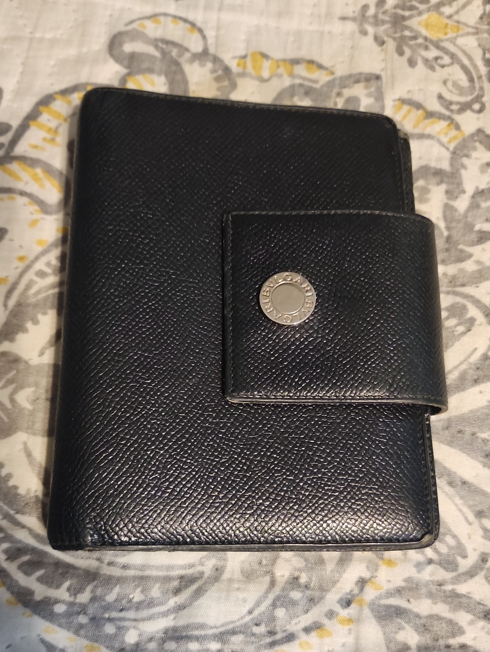 Bulgari Black Textured Leather Agenda with Silver Logo Snap